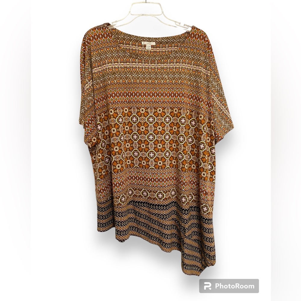 CATO EST. 1946 Women’s Plus Size Blouse Top Dolman Sleeve Brown Print Sz 22/24W